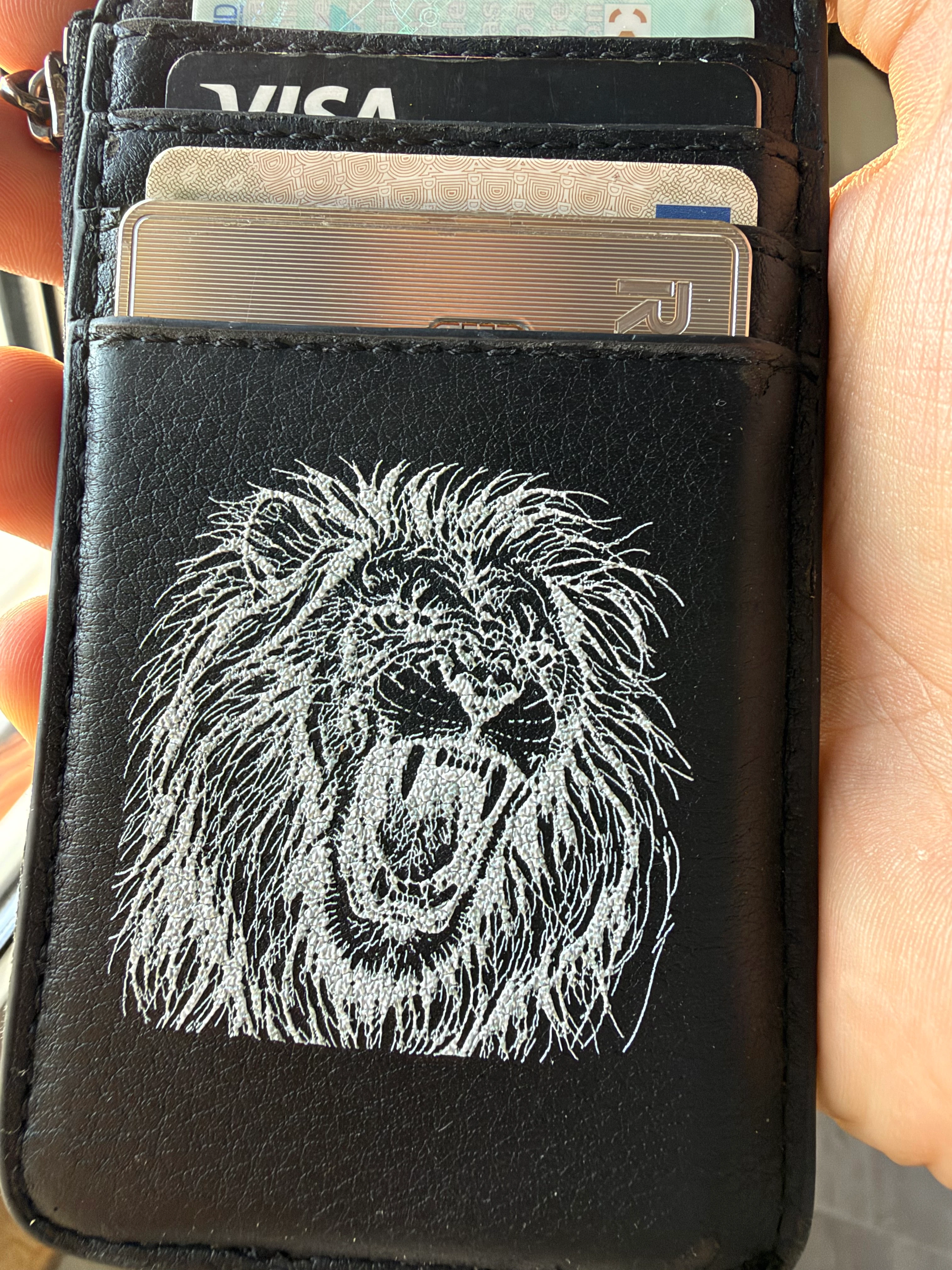 white Lion Sketch on Leather Purse